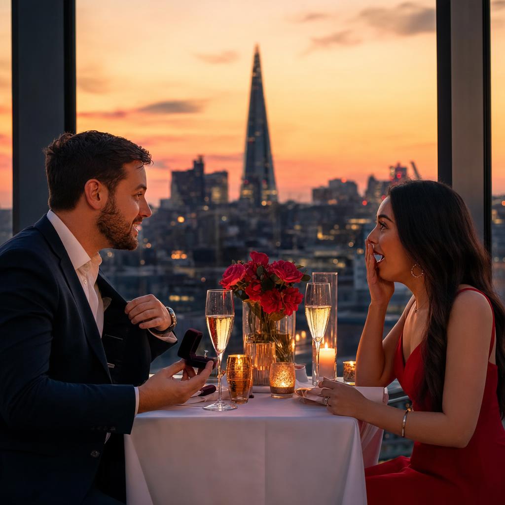 Rooftop dinner with view - marriage proposal in London